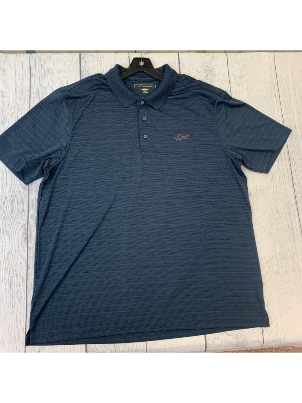 Greg Norman sz XXL Golf Polo SS Navy Striped Play Dry Athletic Wear